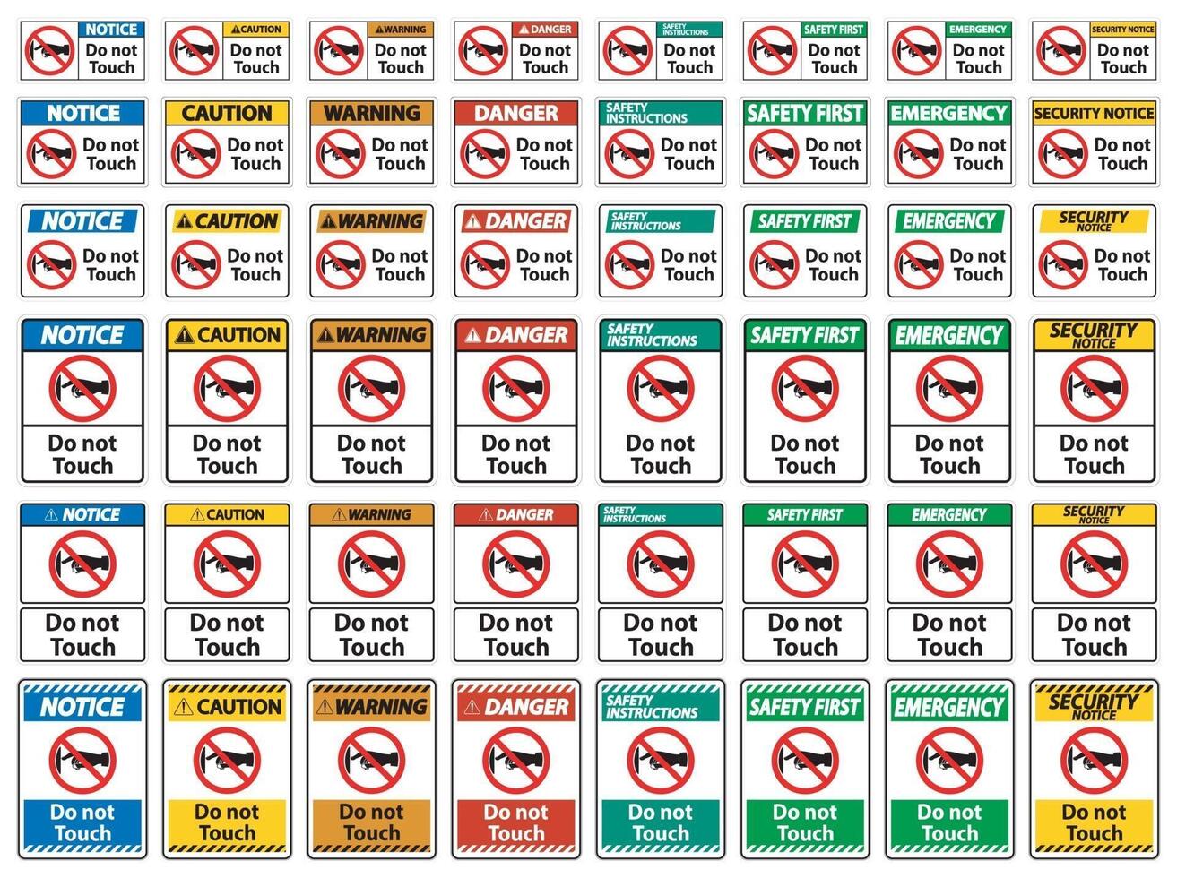 Notice do not touch sign label on transparent background vector