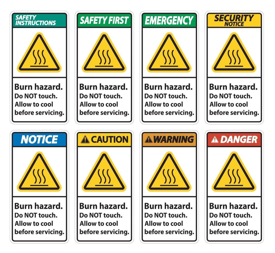 Burn hazard safety,Do not touch label Sign on white background vector
