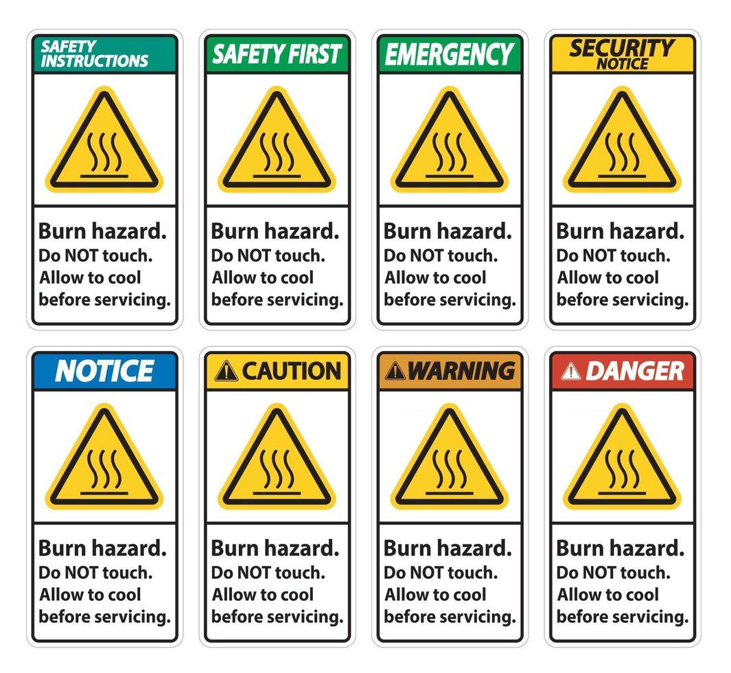 Seguridad de peligro de quemaduras, no toque la etiqueta de señal sobre fondo blanco. vector