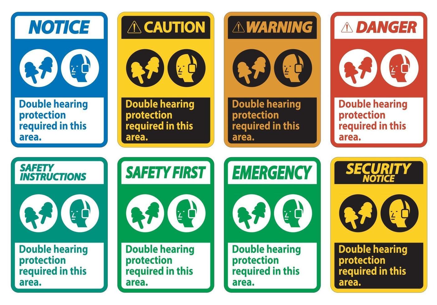 Double Hearing Protection Required In This Area With Ear Muffs and Ear Plugs vector