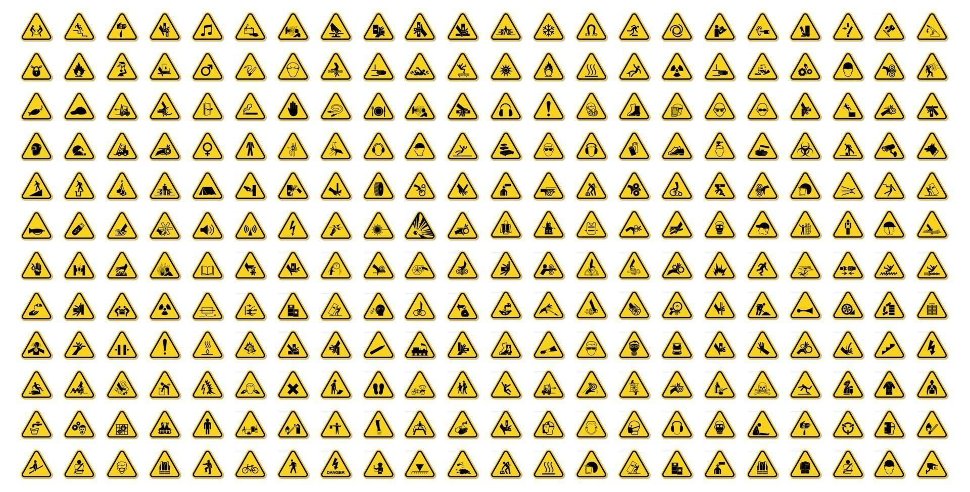 Advertencias símbolos de peligro etiquetas firman aislar sobre fondo blanco, ilustración vectorial vector