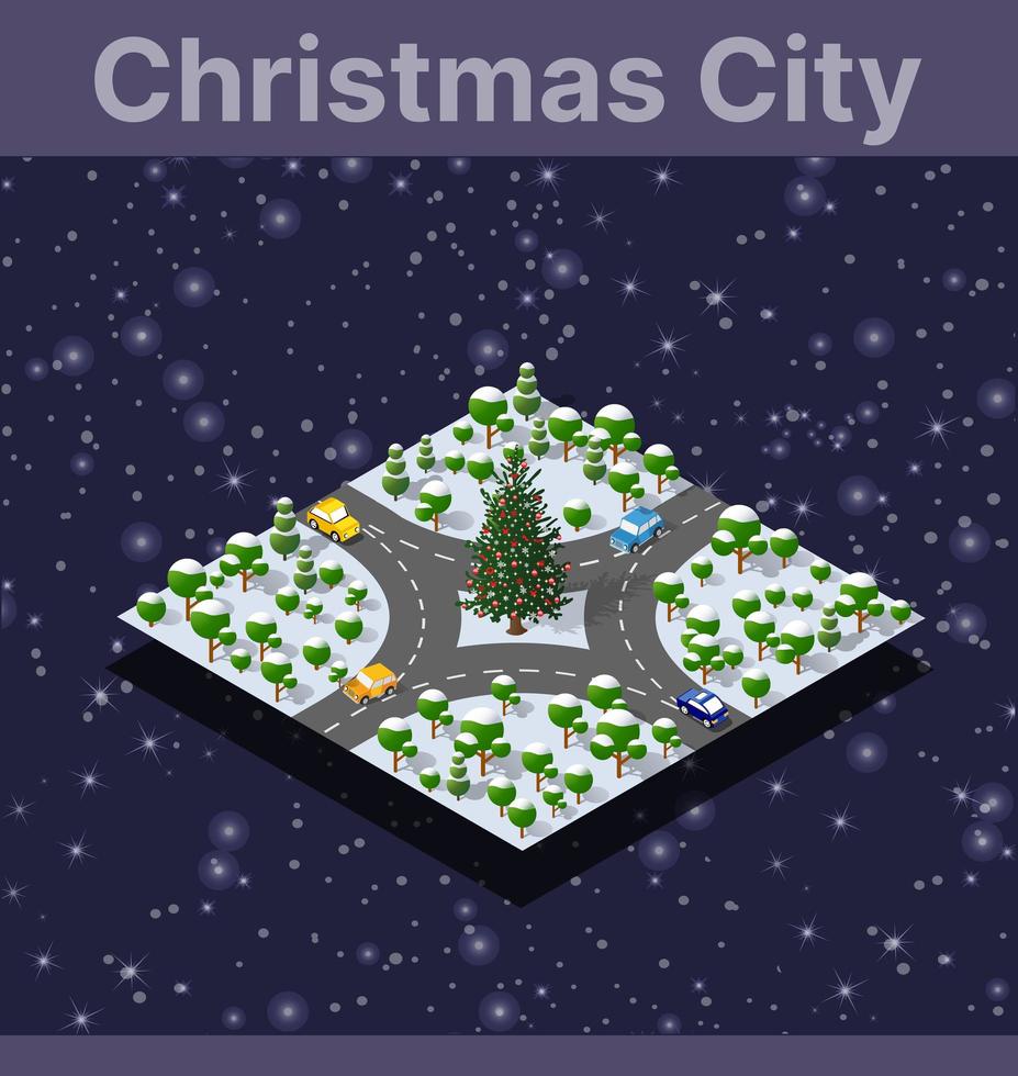 Landscape snow covered the isometric city vector