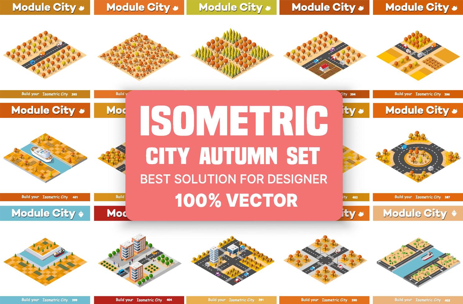 Isometric set of blocks module of areas of the autumn vector