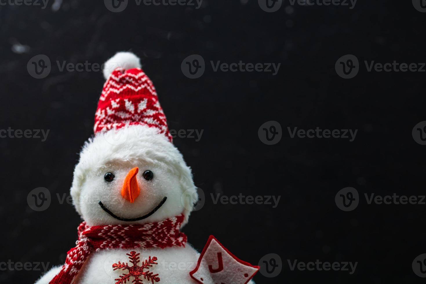 Snowman figurine isolated on black photo