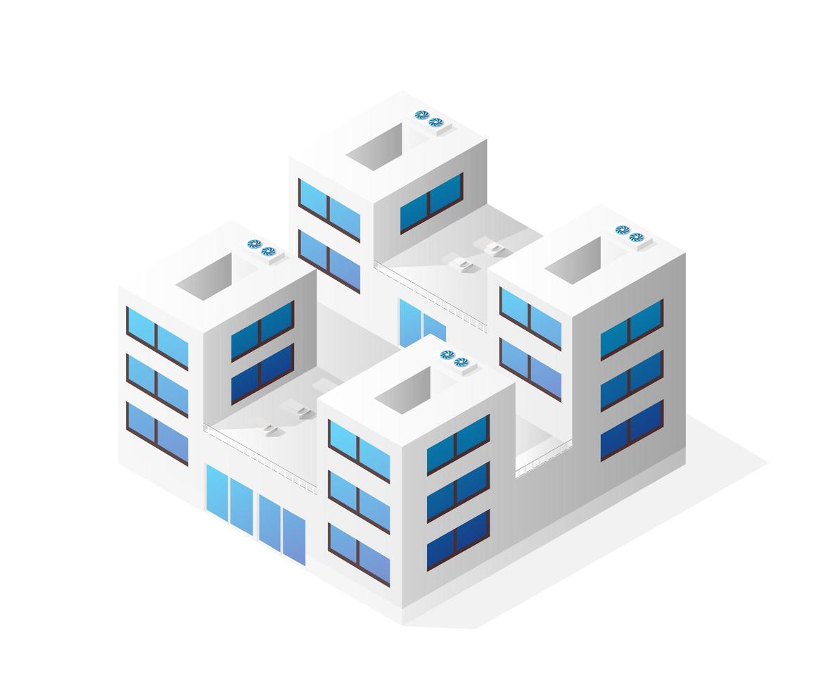 concepto de rascacielos de construcción de casas isométricas vector