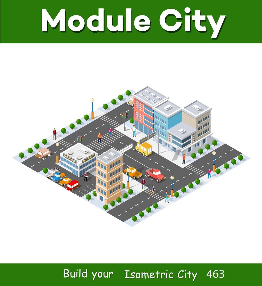 Megapolis 3d isometric three-dimensional view of the city. Collection of houses vector