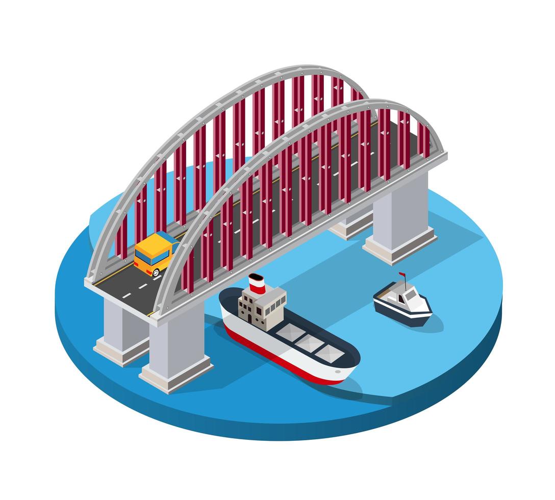 el puente de la infraestructura urbana es una ilustración isométrica 3d vector