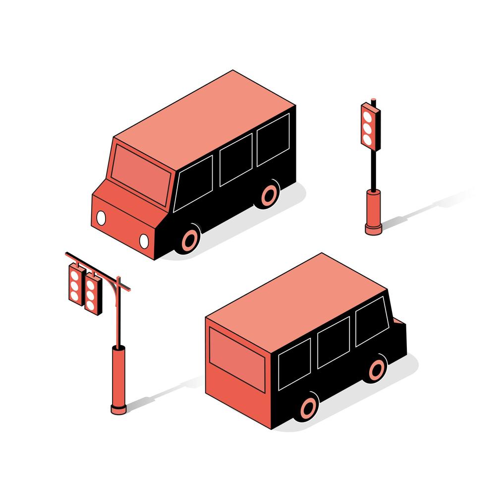 The isometric semaphore streetlight set with vector