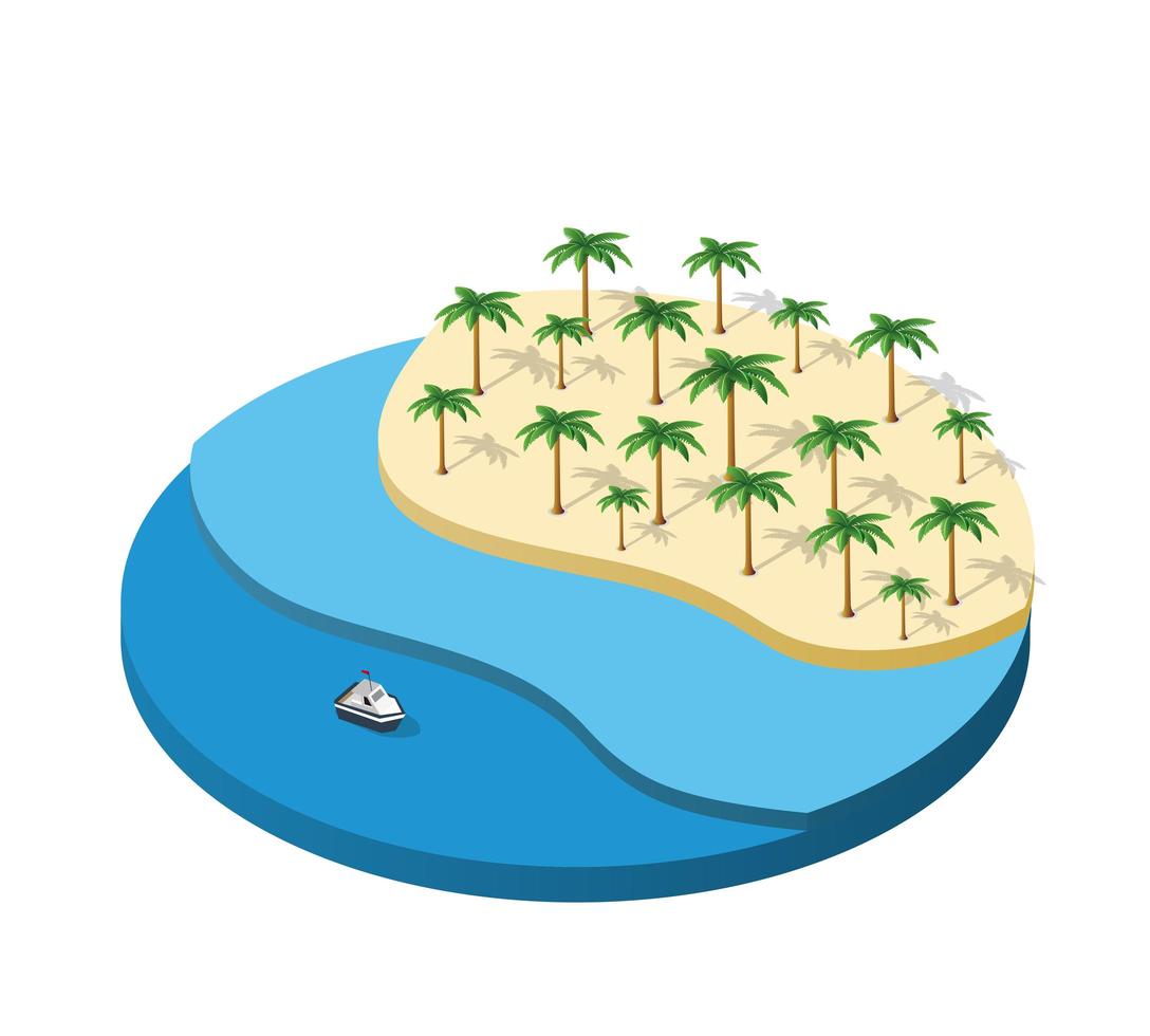 3D Illustration isometric city with the palm tree vector