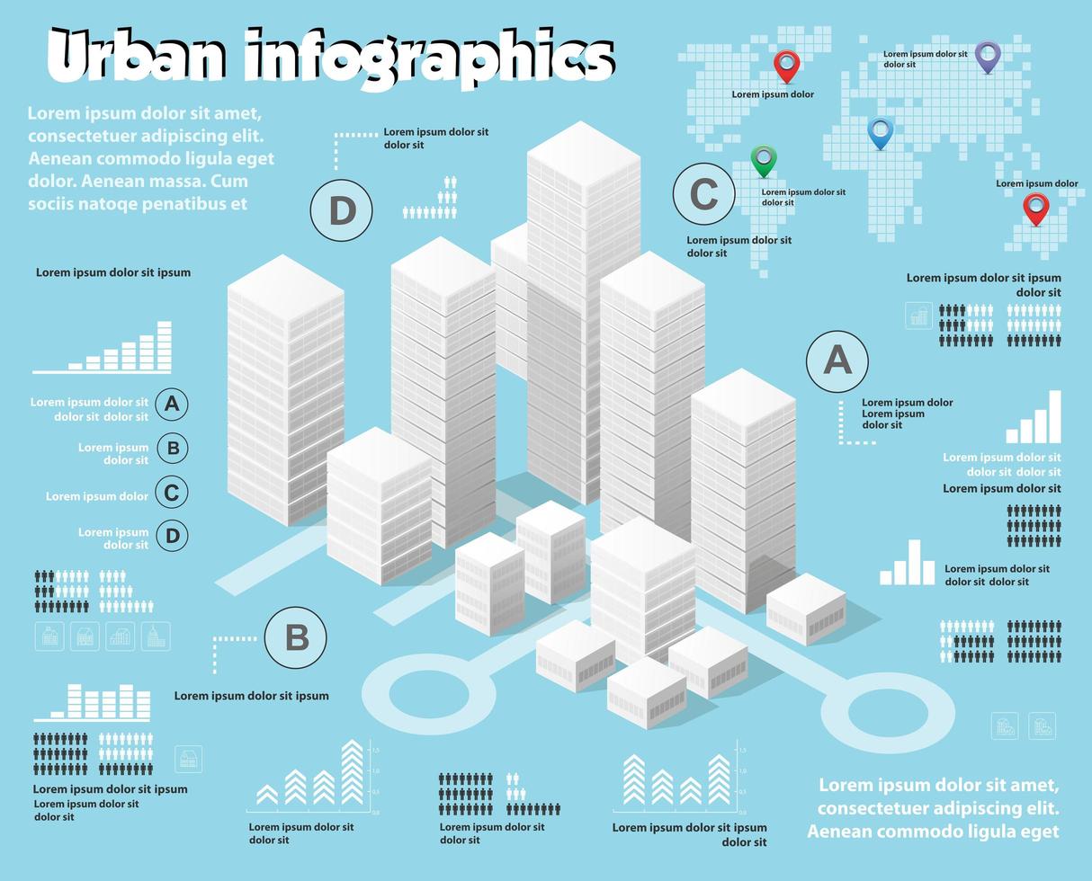 Isometric city map industry infographic set, with vector