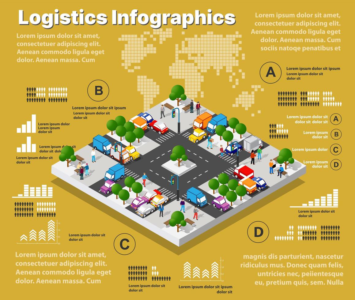 Logistic illustration infographics of urban road transport vector