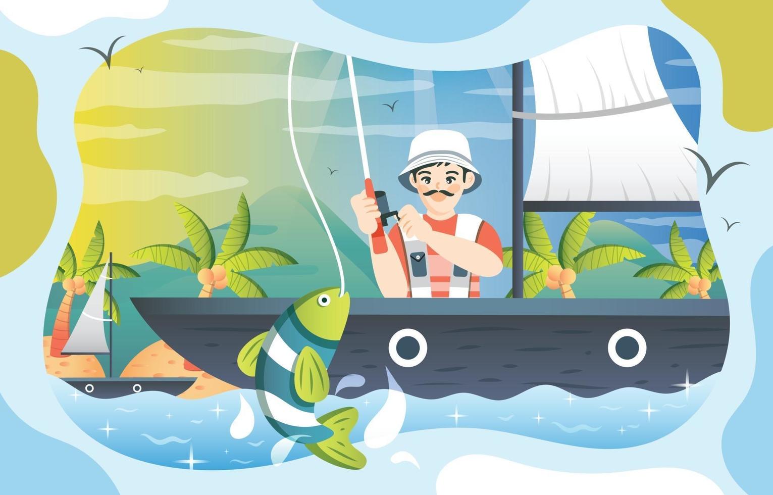 Man Fishing in the Sea vector