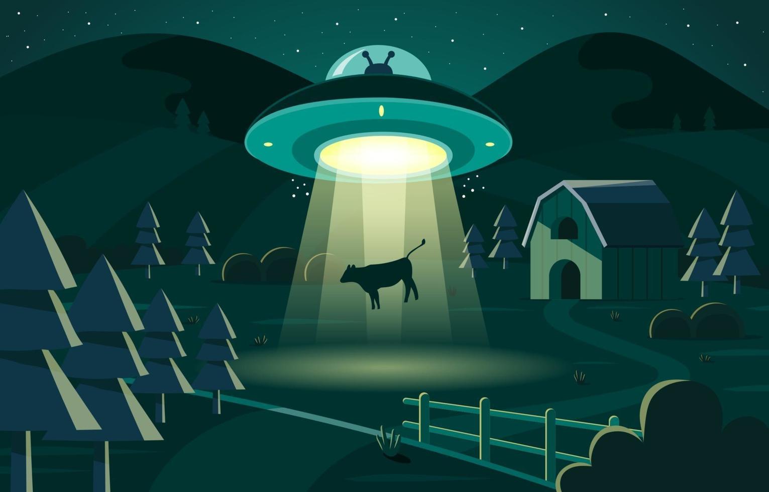 Cow Abducted by UFO at Night vector