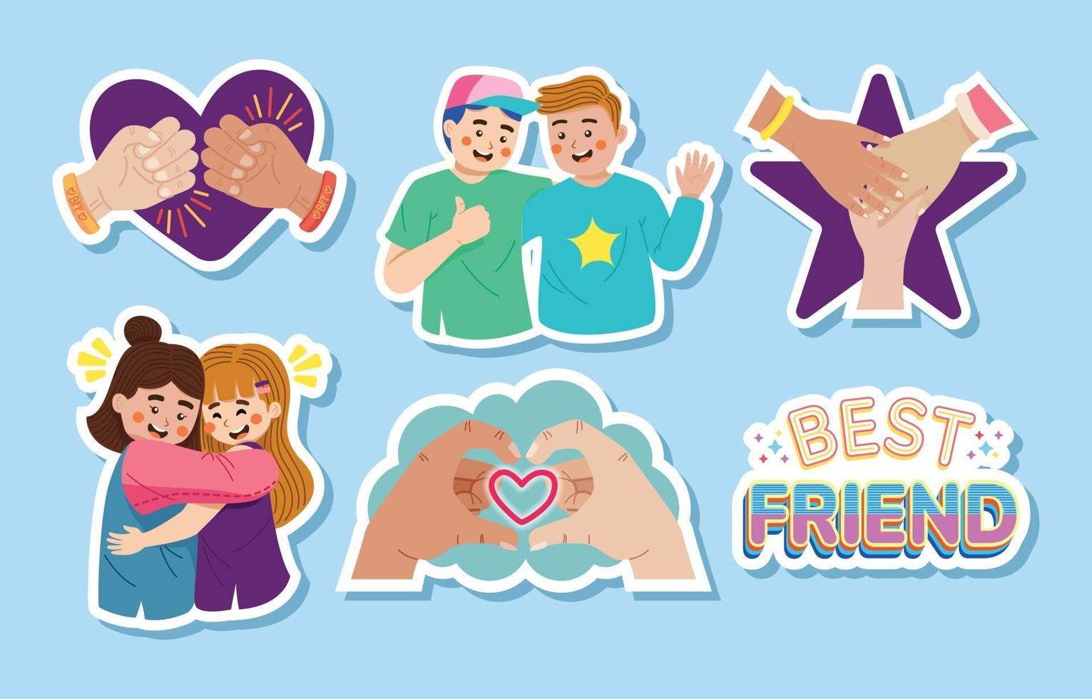 Friendship Day Sticker Set vector