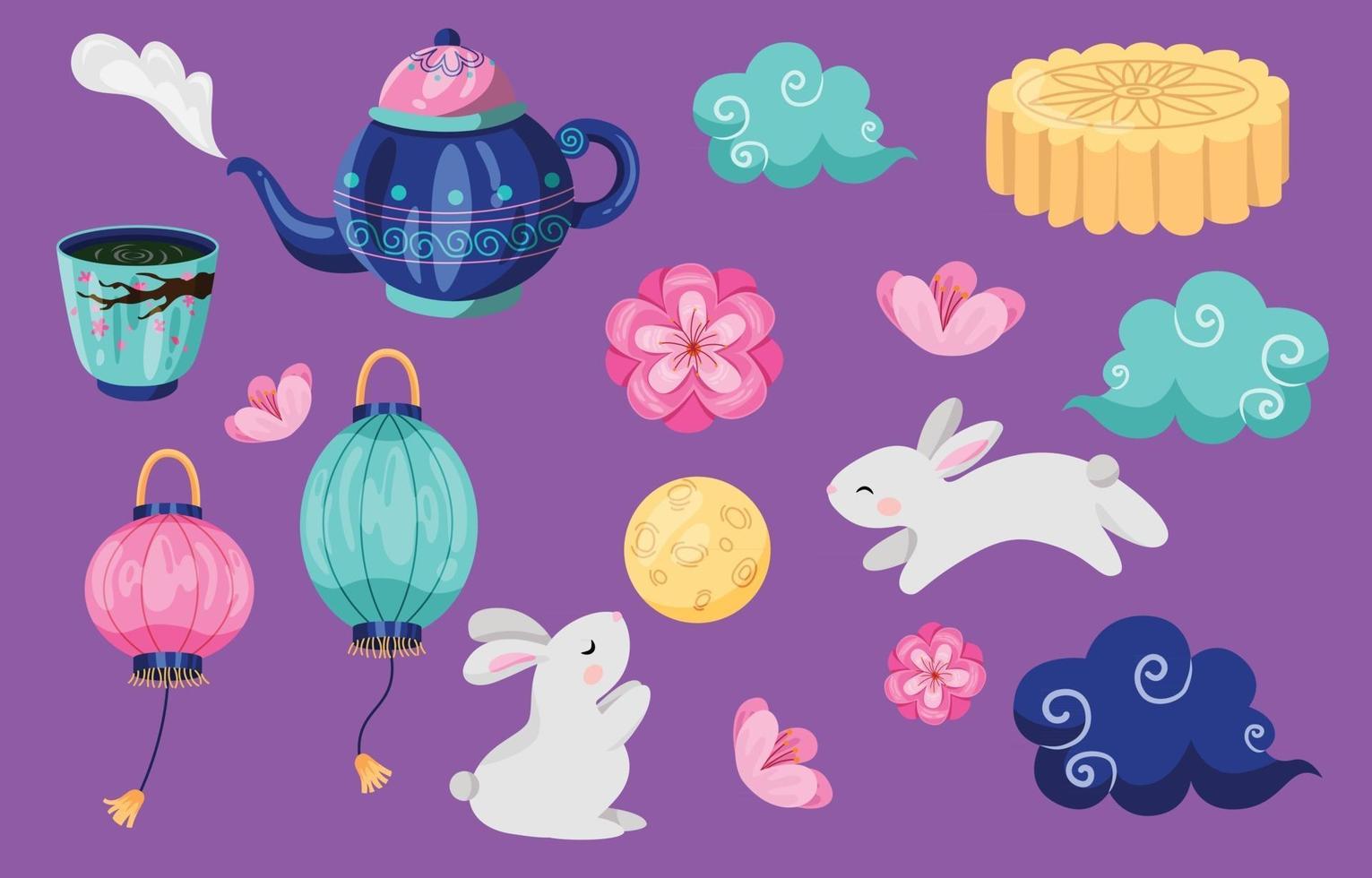 Mid Autumn Festival Icon Set vector