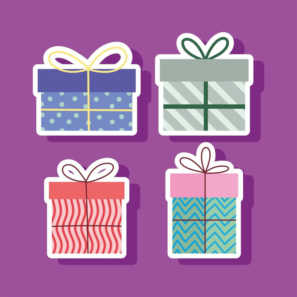 set of gift boxes surprises celebration party vector