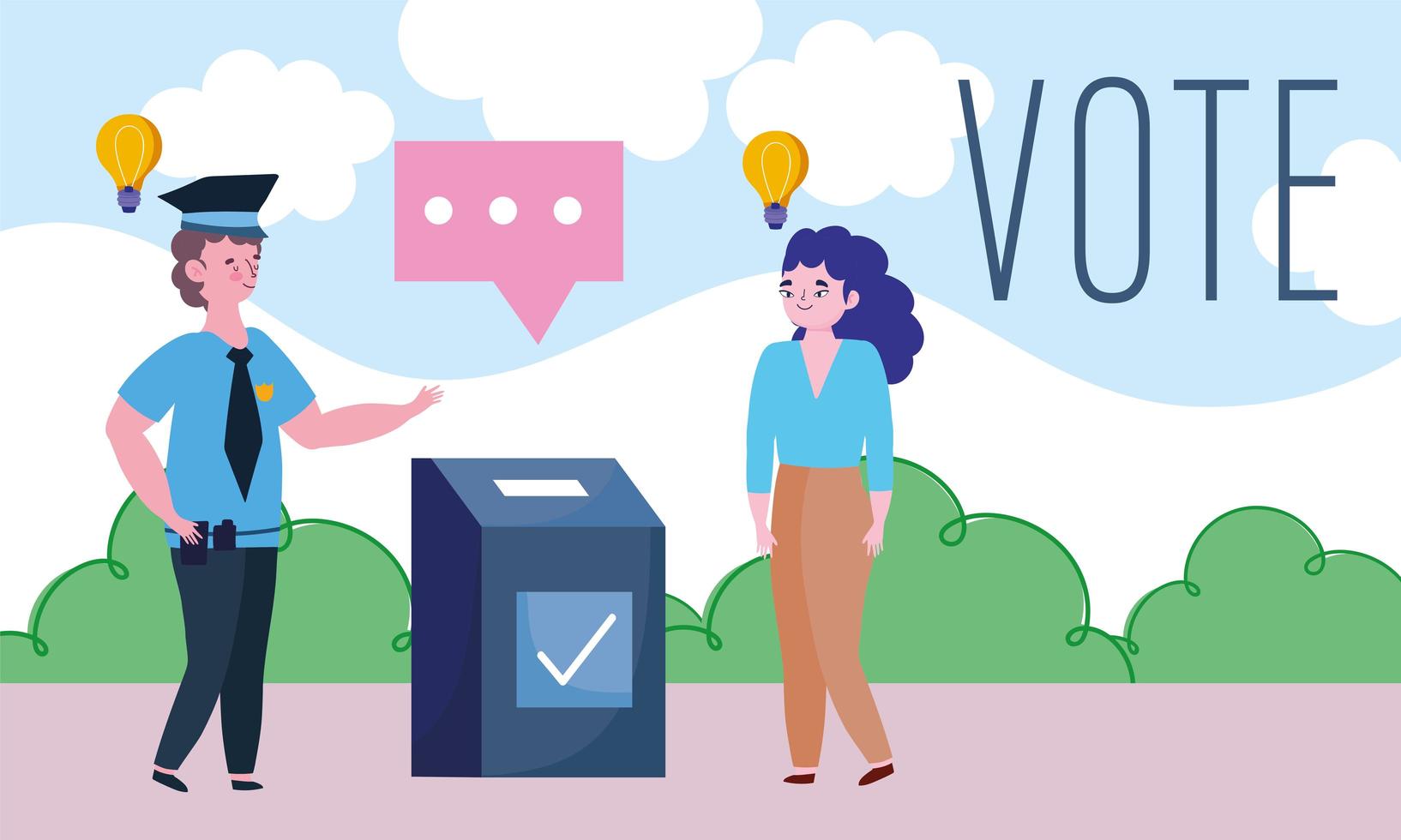 voting and election concept, young woman in the place vote vector