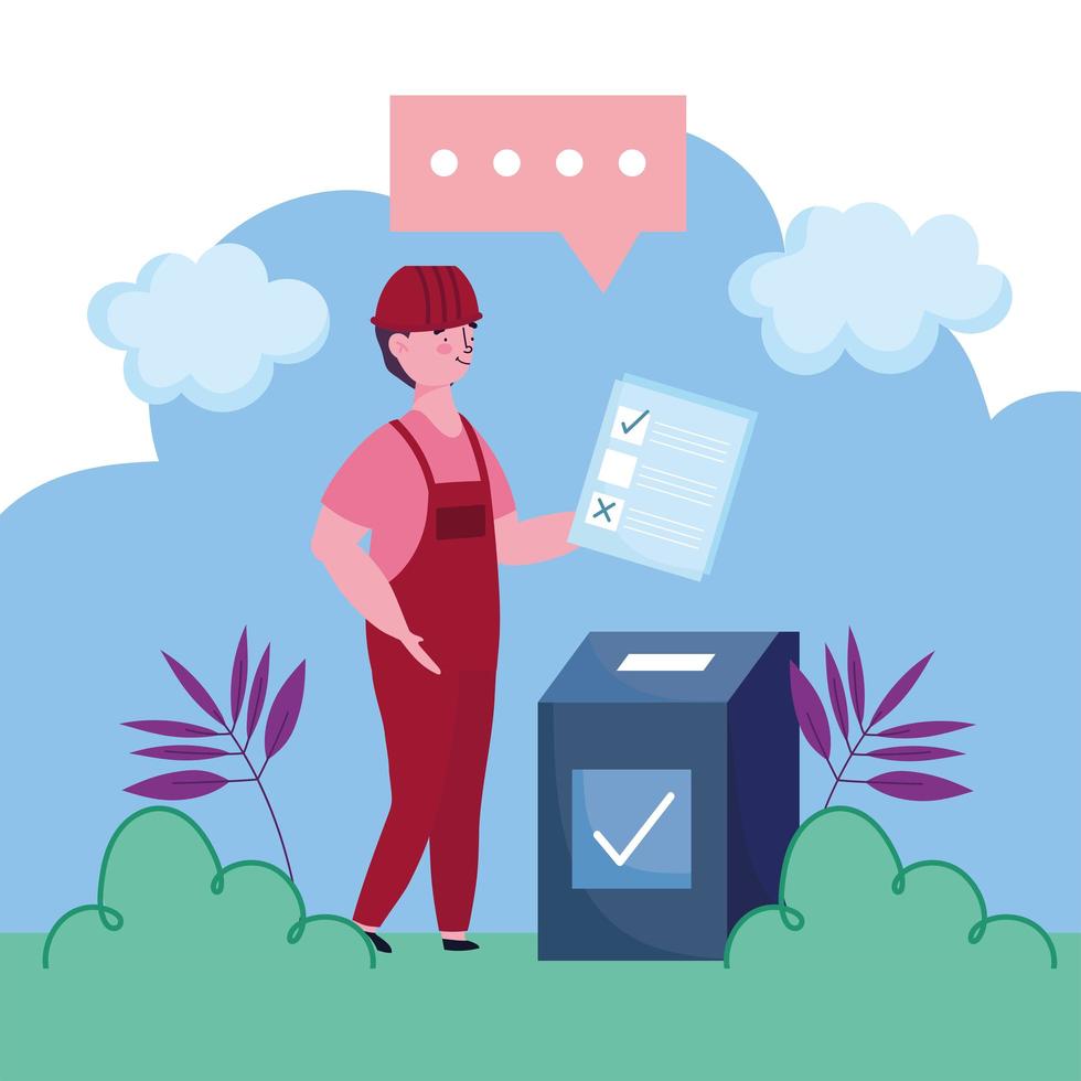 voting and election concept, cartoon man pushing ballot in the box vector