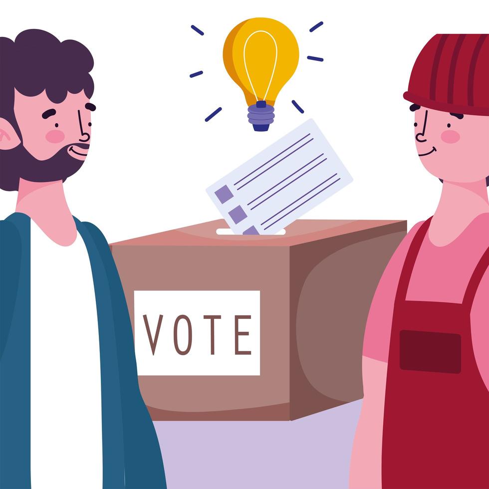 voting and election concept, different people with ballot and box vector