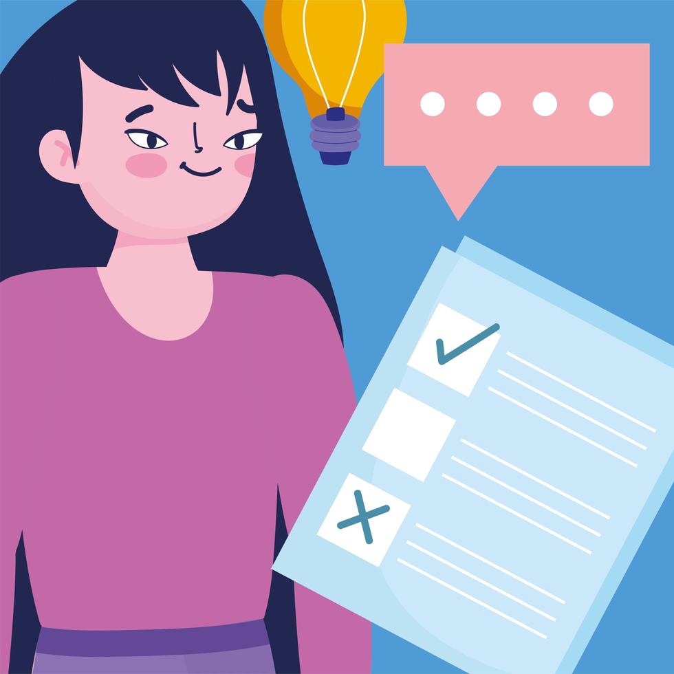voting and election concept, woman with choice ballot vector