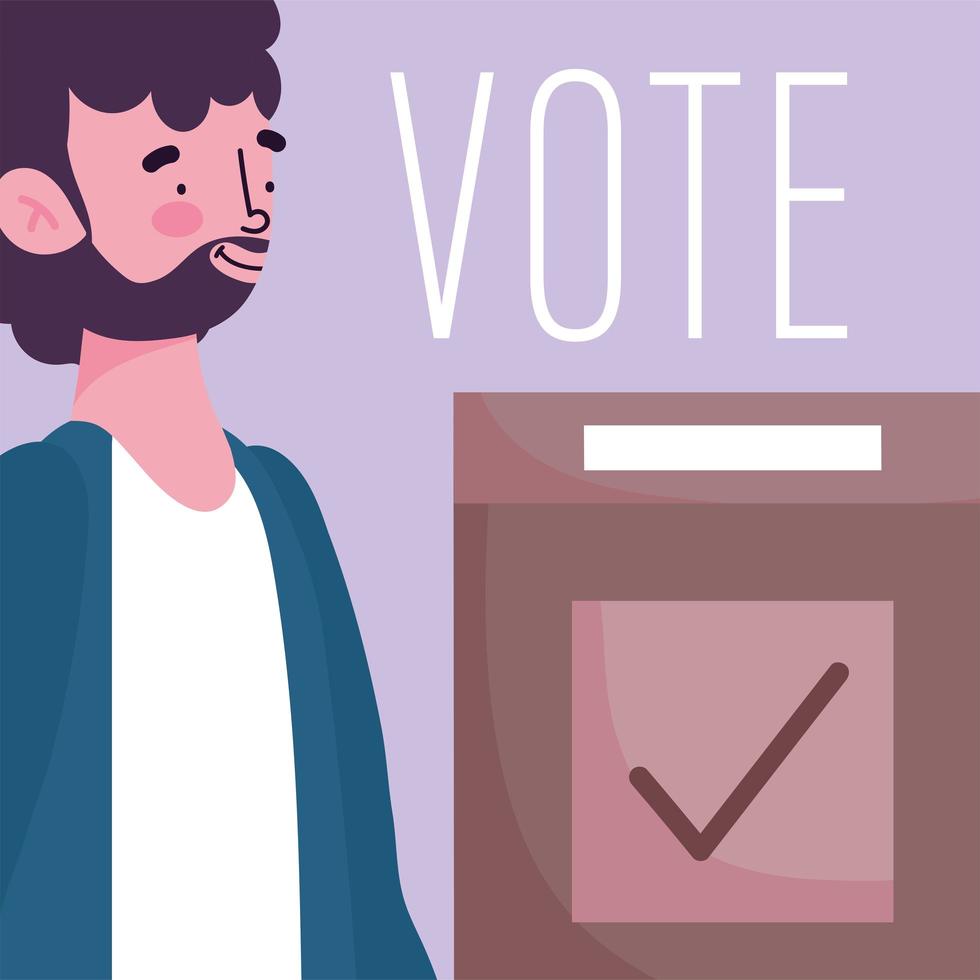 voting and election concept, bearded man with cardboard box vector