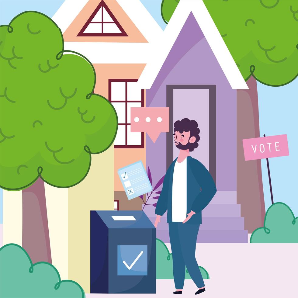 voting and election concept, man in the place voting with ballot vector