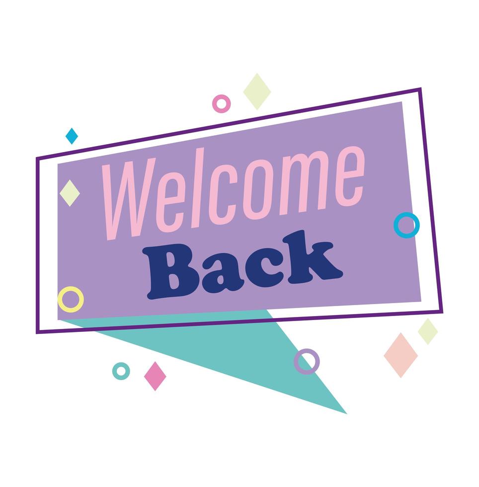 reopening, welcome back message speech bubble, retro style background vector