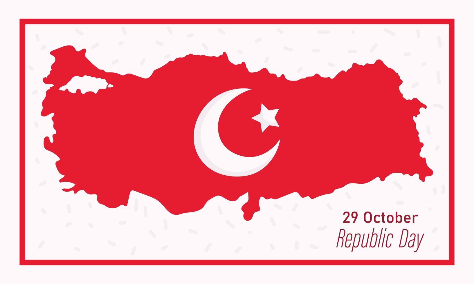 día de la república de turquía, luna y estrella en el mapa bandera del país vector