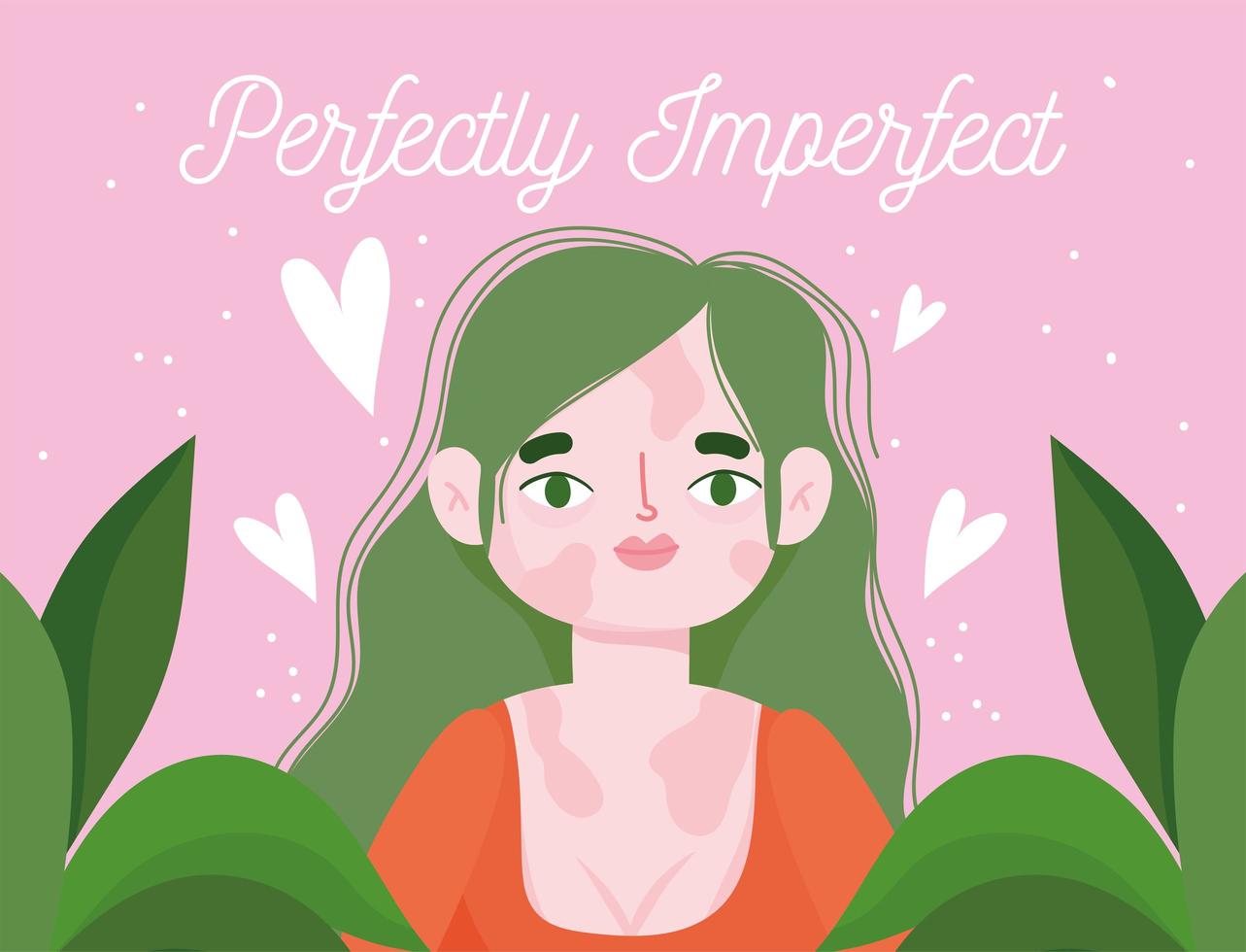 perfectamente imperfecta, mujer de dibujos animados con enfermedad de pigmentación vector