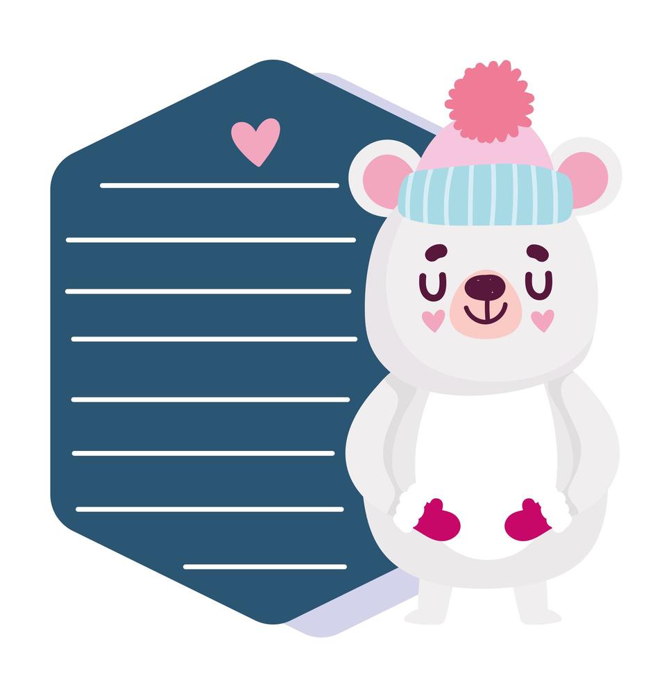 merry christmas, cute bear with hat cartoon greeting card vector