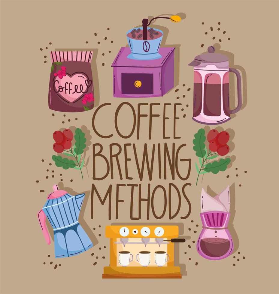 coffee brewing methods, equipment process hot beverage vector