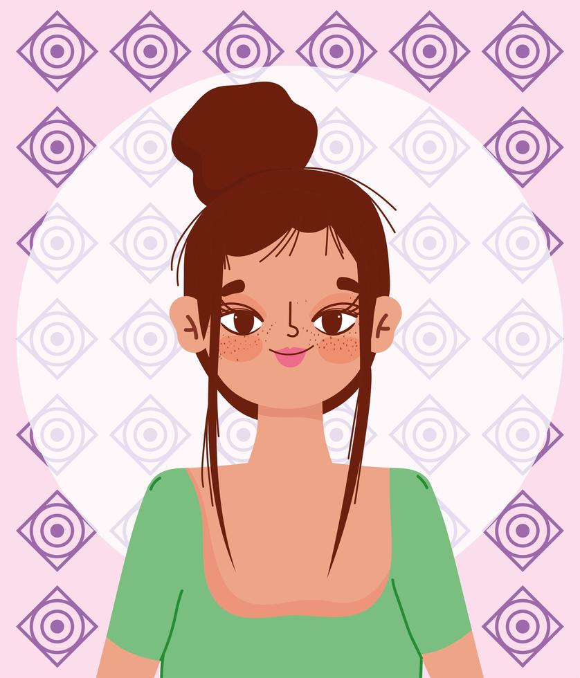 young woman hispanic culture cartoon portrait geometric background vector