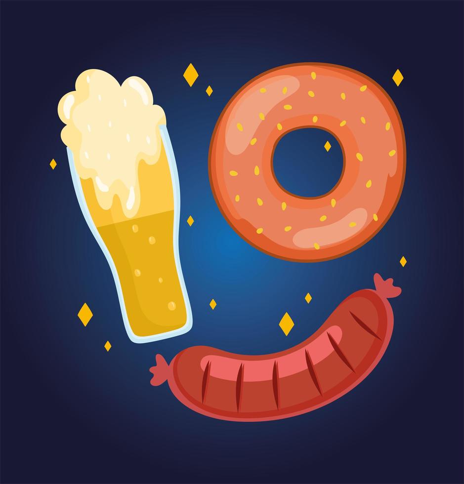 Oktoberfest festival, cerveza, salchichas y rosquillas, celebración tradicional de Alemania vector