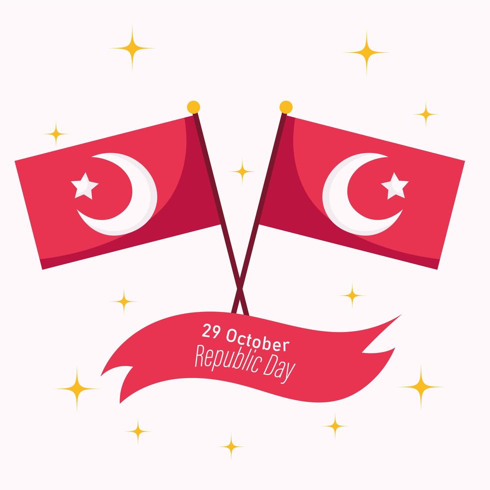 turkey republic day, crossed flags ribbon stars background vector