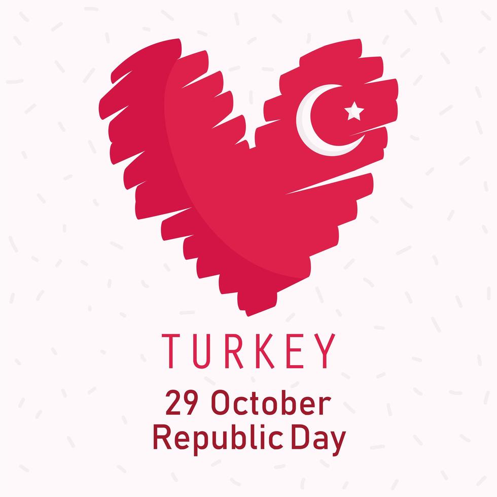 turkey republic day, flag shaped heart drawing style card vector