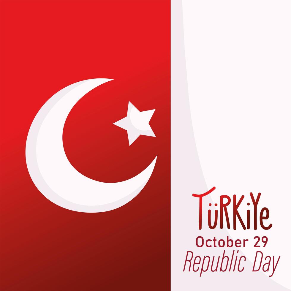 turkey republic day, flag national emblem with shadow card vector