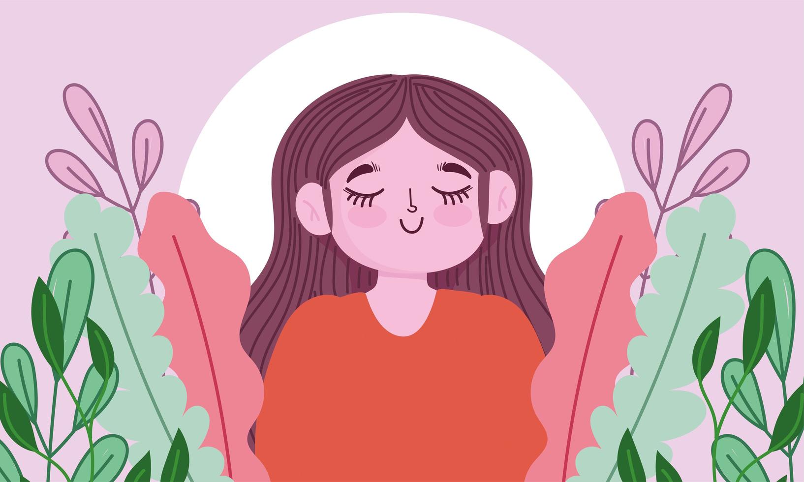 cartoon character young woman with foliage leaf nature vector