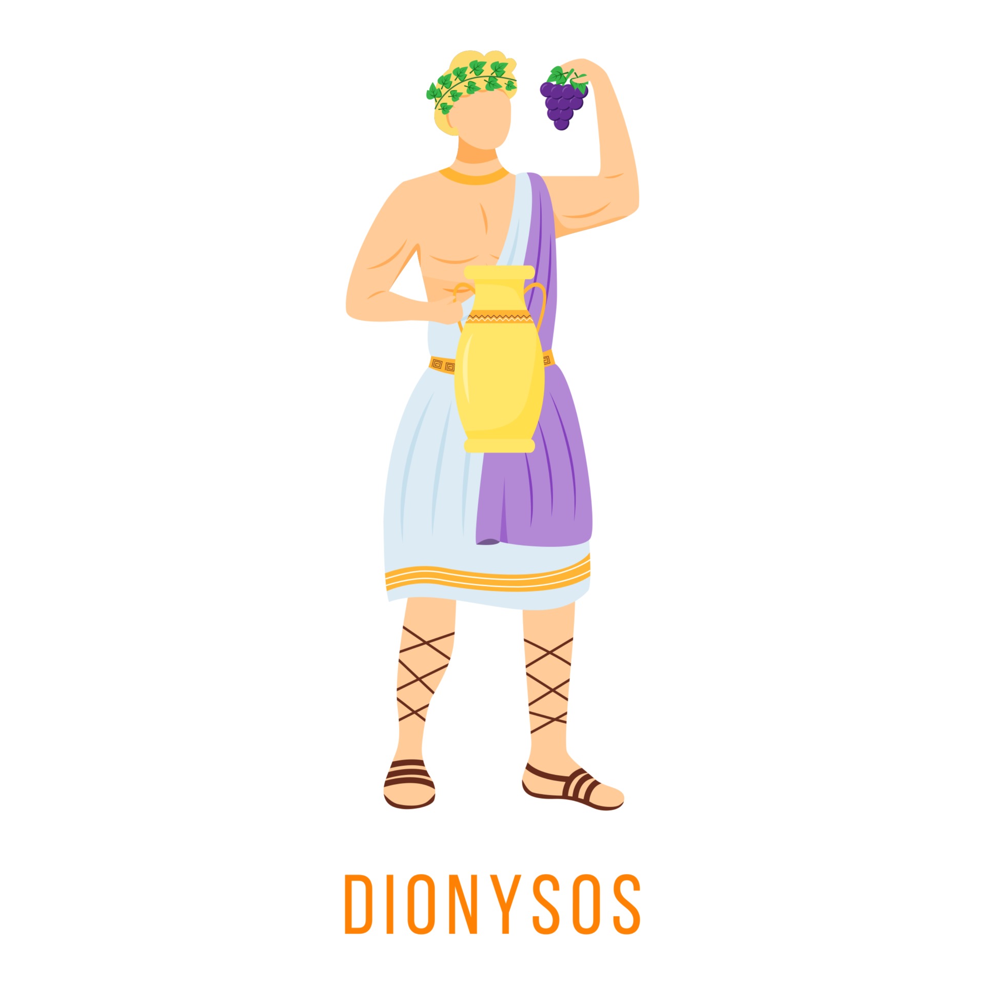 Dionysos flat vector illustration. Dionysus. God of wine and grape