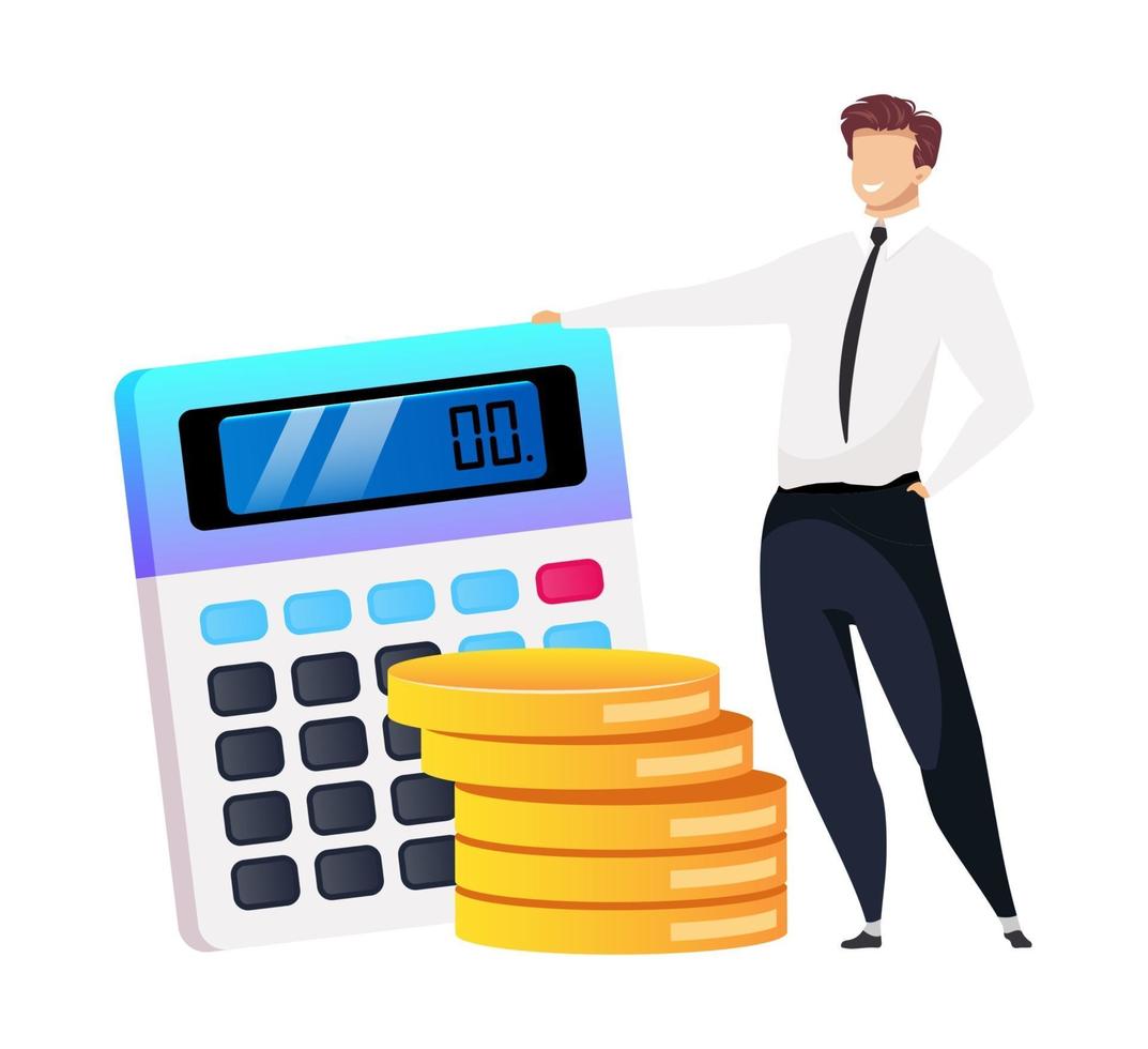 Customer relationship management flat concept vector illustration. Businessman with calculator 2D cartoon character for web design. Smiling male in official wear. Profit growth creative idea