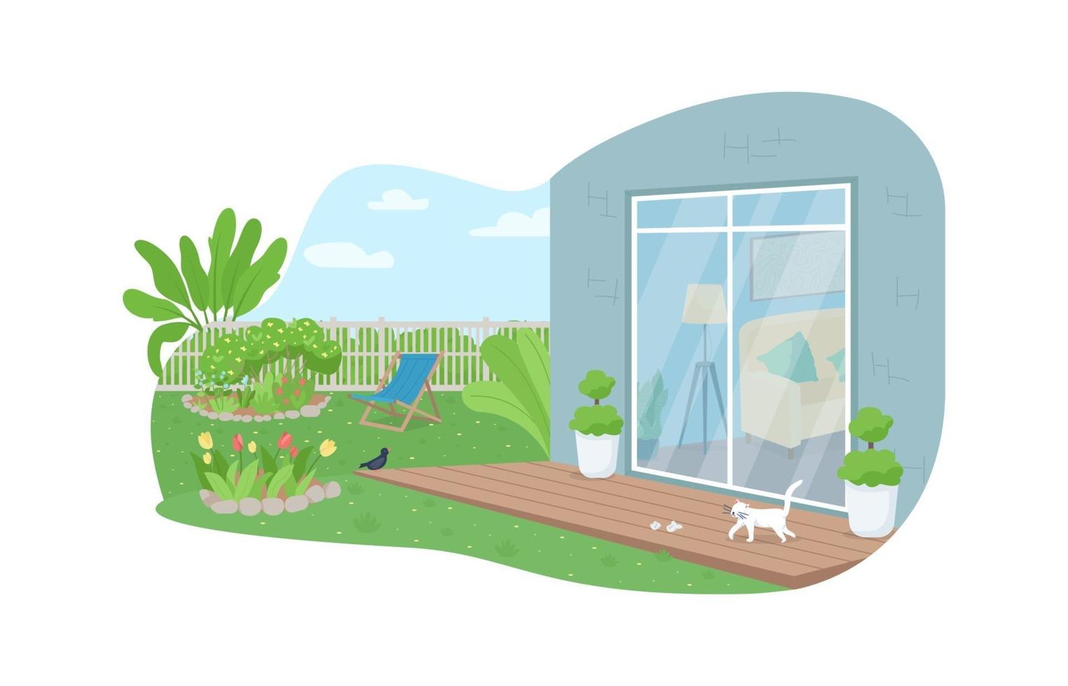 House backyard patio 2D vector web banner