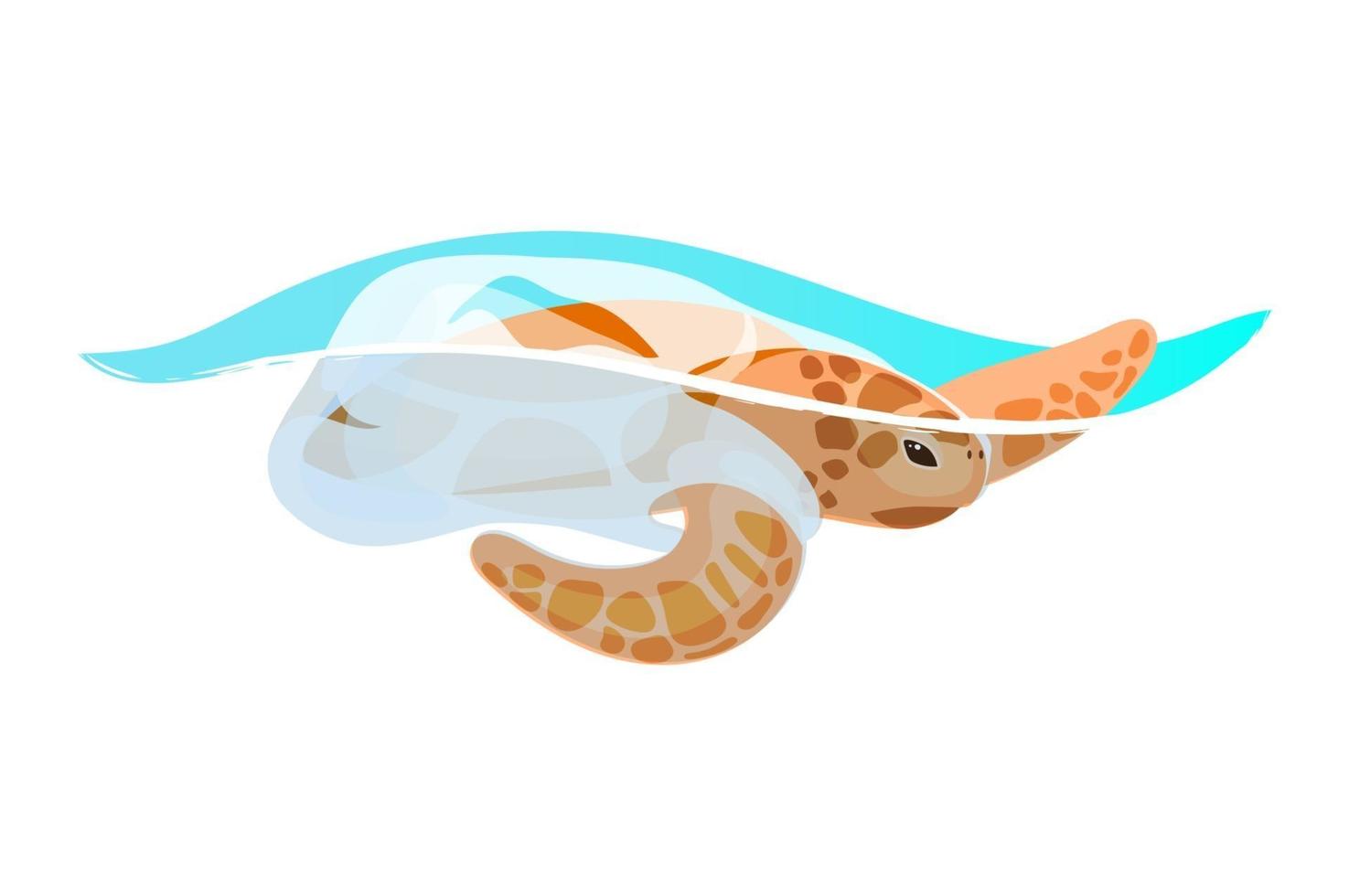 Turtle trapped in plastic garbage flat concept icon. Sea water pollution problem. Marine animal and waste in ocean sticker, clipart. Isolated cartoon illustration on white background vector