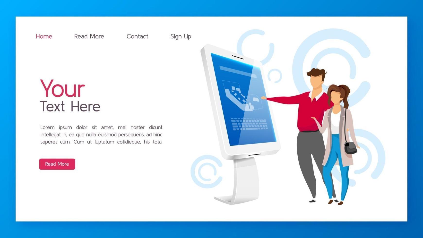 Information kiosk landing page vector template. Interactive display