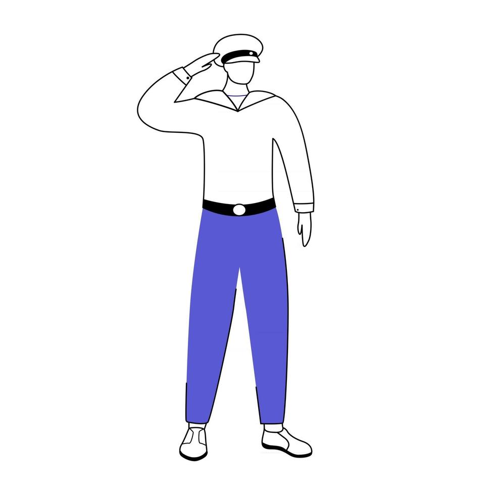 Seafarer flat vector illustration. Maritime occupation on passenger or merchant navy. Seaman in work uniform. Sailor isolated cartoon character with outline elements on white background