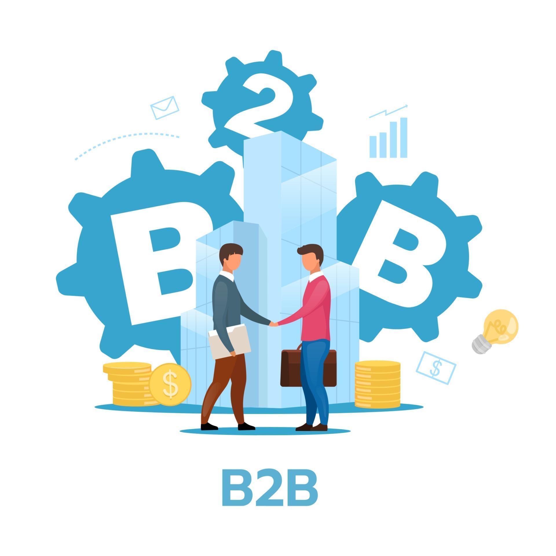 Businesstobusiness model flat vector illustration. B2B. Commercial