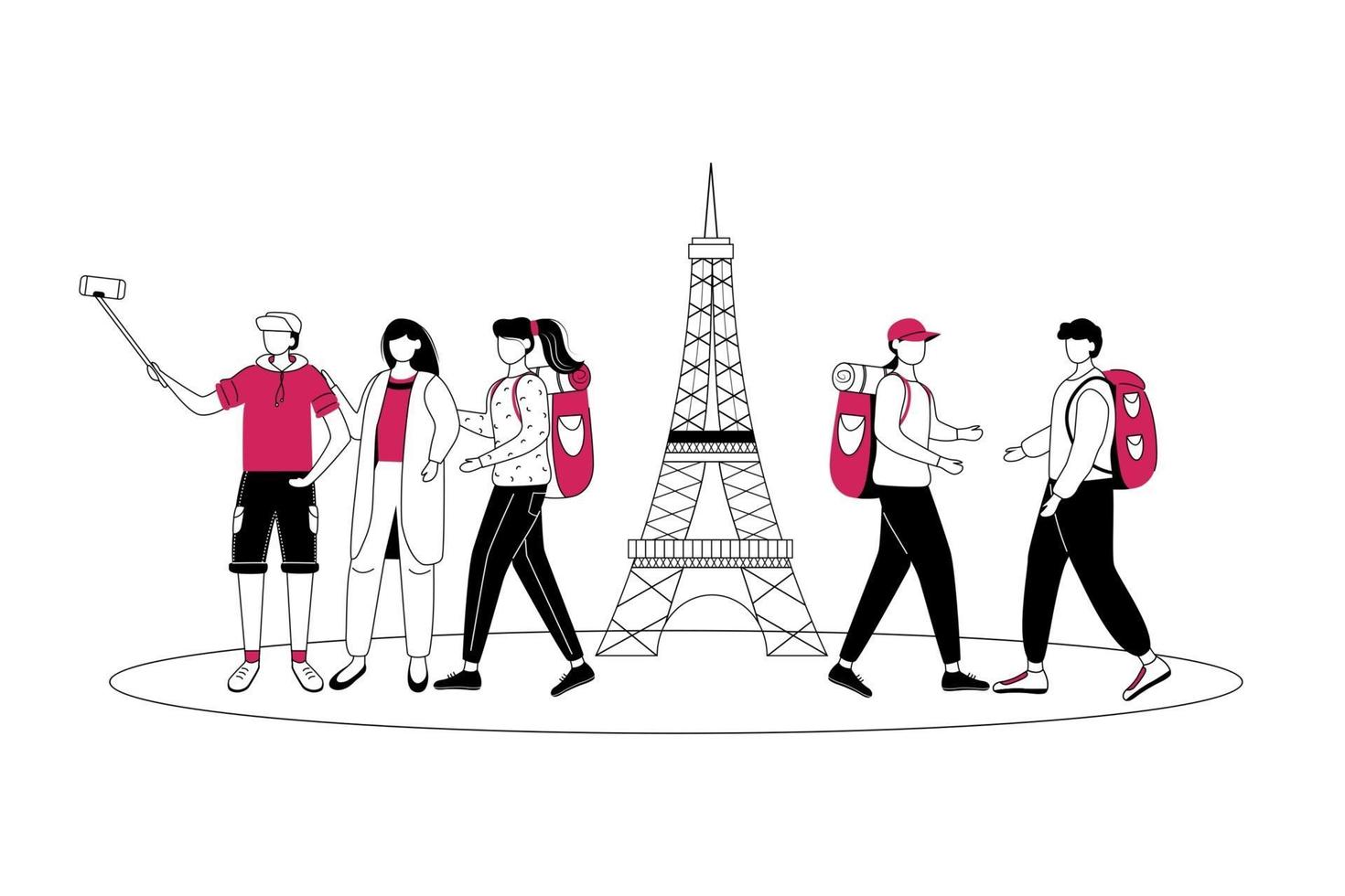 fin de semana en la ilustración de vector de contorno plano de París. viajando a francia fin de semana en la ilustración de vector de contorno plano de París. viajando a francia