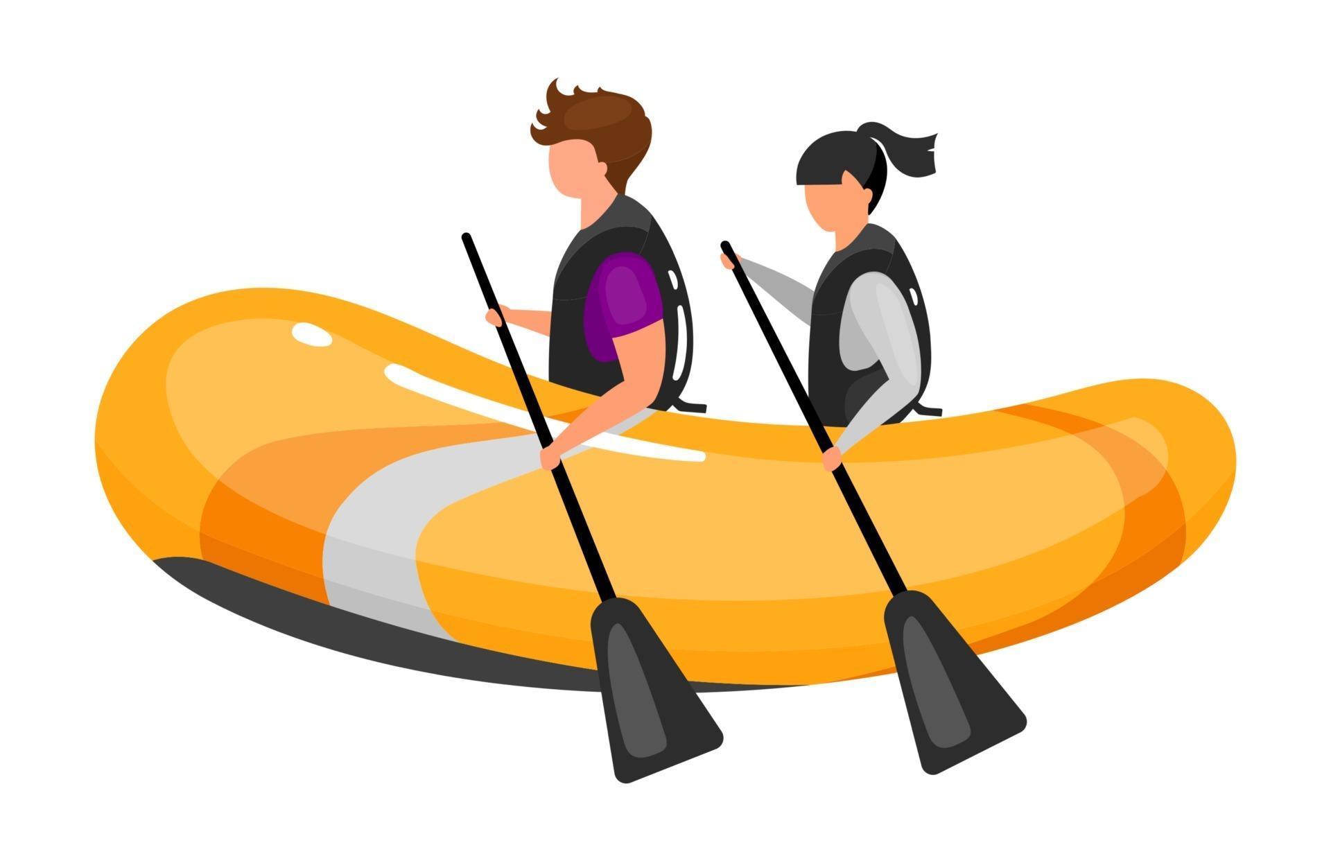 Couple on boat flat vector illustration. Extreme sports experience