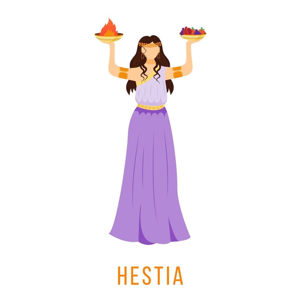 Ilustración de vector plano de hestia. deidad griega antigua. virgen diosa del hogar, familia, hogar. mitología. figura mitológica divina. personaje de dibujos animados aislado sobre fondo blanco