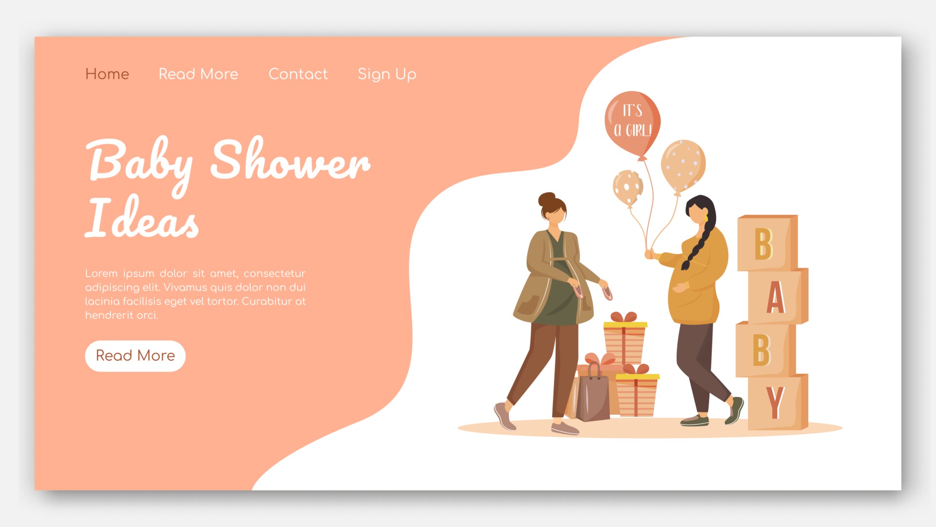 Baby shower ideas landing page vector template. Party for