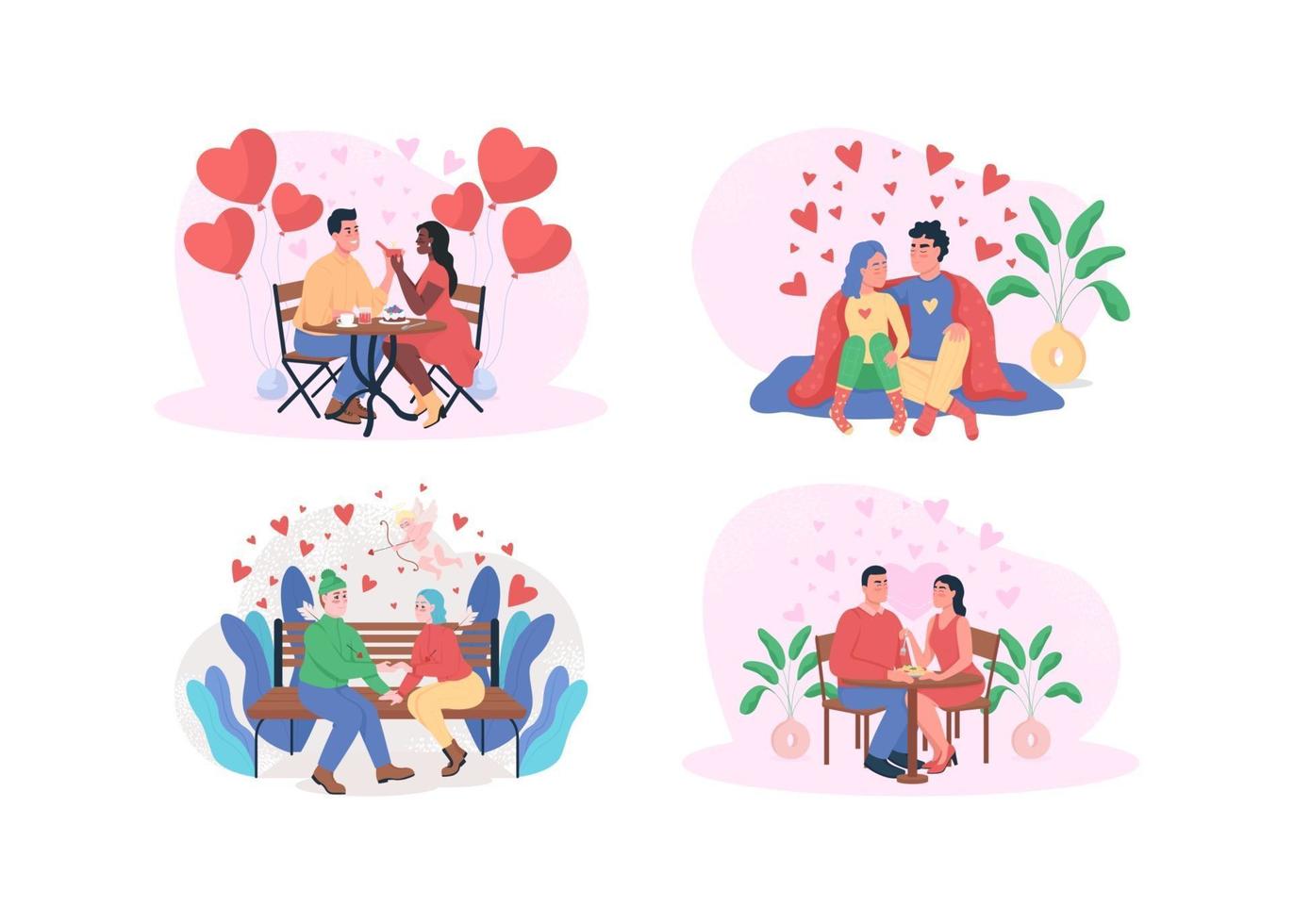 Valentine day 2D vector web banner set