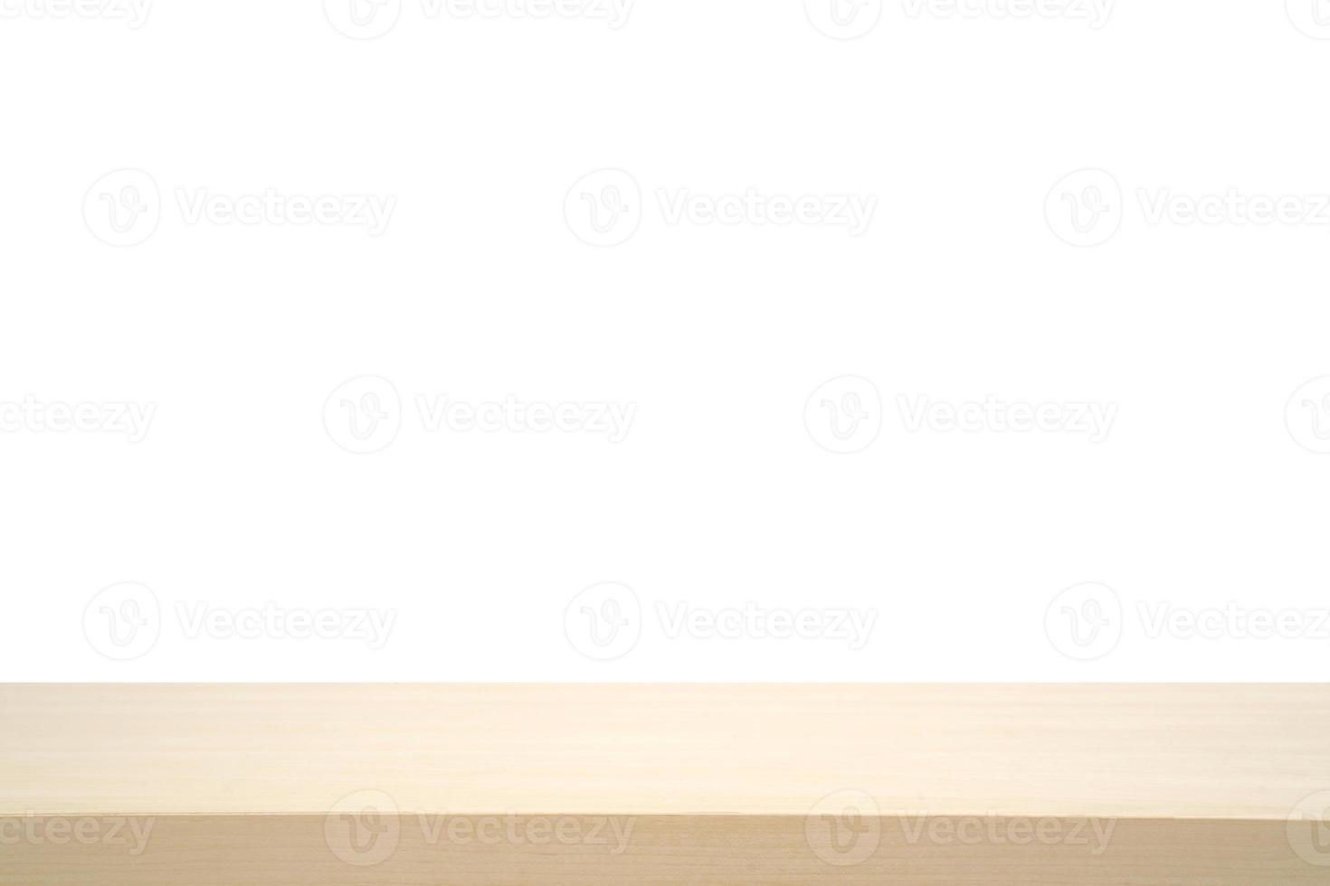 Wood table top isolated on white background. Empty white wood table desk top for product display. photo